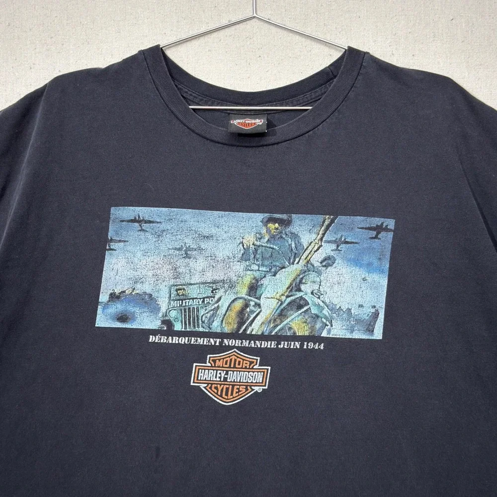 Harley Davidson Normandy D Day 1944 T Shirt Mens 2XL WWII Military France